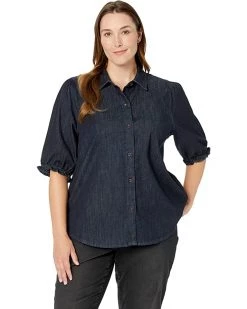 NYDJ Plus Size Plus Size Smocked Sleeve Denim Shirt | Shirts & Tops